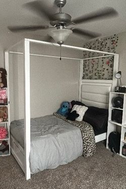 LED twin canopy frame with mattress