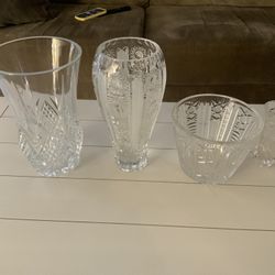 Lot Of 4 Glass/Crystal Vases, Various Sizes & Designs - Purchase Is For The Lot - Read Description - Pompano Beach