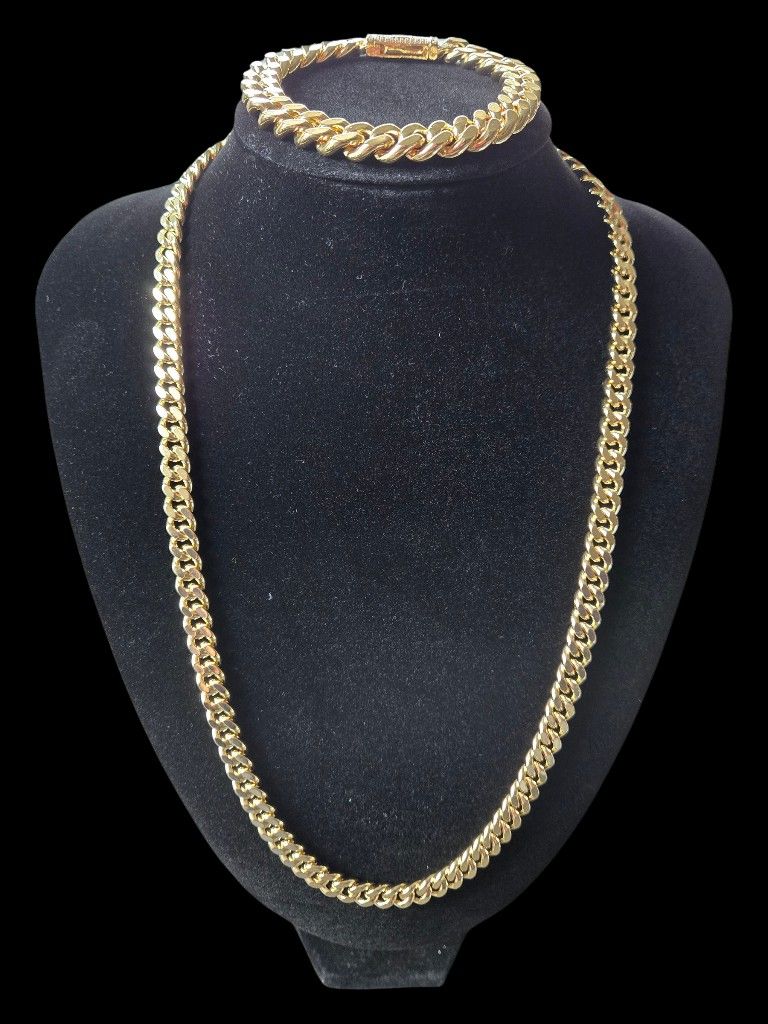 Monaco Cuban Chain 9mm Set 18k Gold