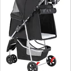 Pet Stroller for Dogs and Cats | Foldable, Lightweight, and Durable | Ideal for Small to Medium Pets | Includes Storage Basket and Cup Holders