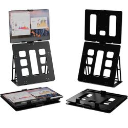 HNL Portable Monitor Stand, iPad & Tablet Holder, clamp Retention, Foldable, mountable Small Desk, Supports 7.75 inch to 10.75 inch Screen Width, Trav