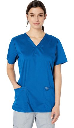 MEDIUM, BLUE Cherokee Workwear Revolution Women's V-Neck Scrub Top