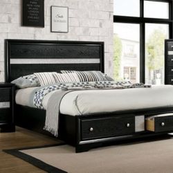 4pc Black Queen Bed Set - Bed Dresser Mirror Nightstand