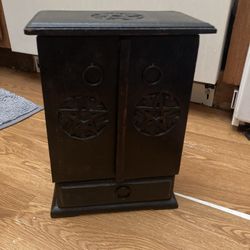 Crystal Shelf/ Small black Wiccan cabinet