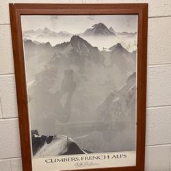 Large, Wood-Framed POSTER - Climbers, French Alps - firm price
