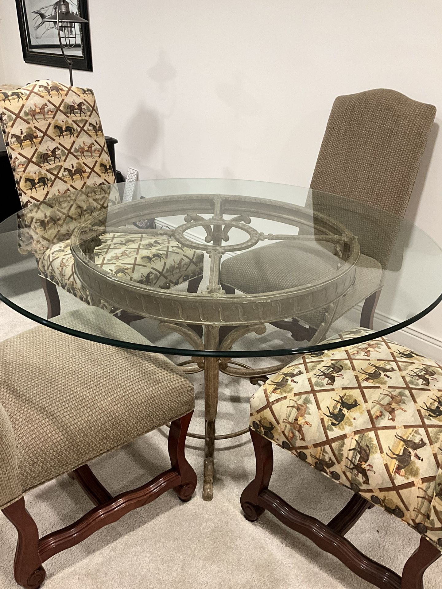 54 Inch Glass Top Table With 4 Chairs