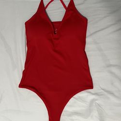 BRALESS Red Bodysuit (built In Padding)