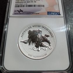 2021P Australia S$1 Wedge Tailed Eagle High Relief ENHANCED REV PF 70 - Mercanti Signature 
