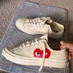 Comme des Garçons PLAY Converse Chuck Taylor Cream Canvas Sneakers Size 10M 12W
