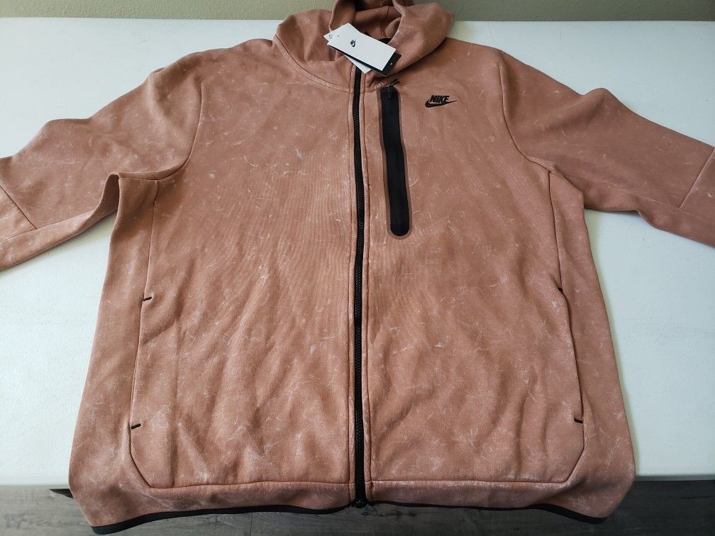 Nike Sportswear Tech Fleece Wash Full Zip Hoodie Men's Size XLT DM6515-215 Brown