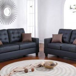 Brand New Black Leather Sofa And Love Seat
