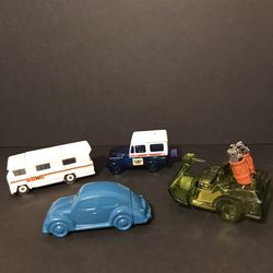 Set of 4 Vintage Avon Vehicles- VW Bug, Winnebago RV, Mail Truck, & Golf Cart Thumbnail