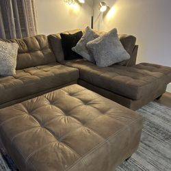 Sectional Sofa, Ottoman, Lamp - Tans And hold