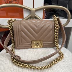 Small Chanel Boy Lambskin Chevron Quilted 