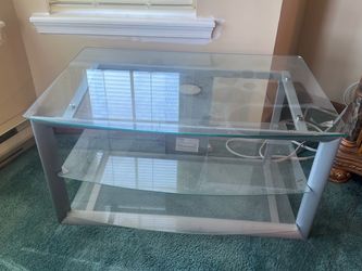 3-Tier Glass TV Stand with Silver Frame