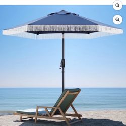 Autlaycil 7.5 ft Patio Umbrella with Fringe, Beach Pool and Yard, Navy Blue
