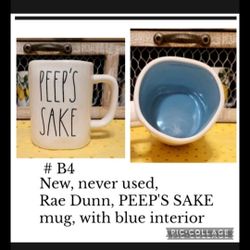 New, Rae Dunn, Peep's Sake, Blue Interior Mug...