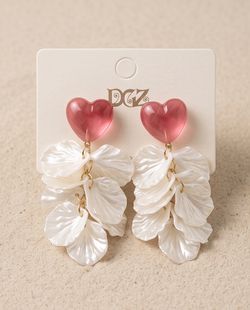DCZ Heart and Petal Drop Earrings
