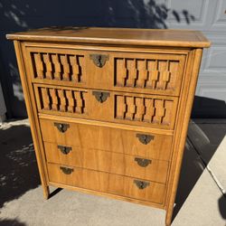Boho Wood Dresser MCM 1960s | Rattan Panels | Vintage 📍Chandler