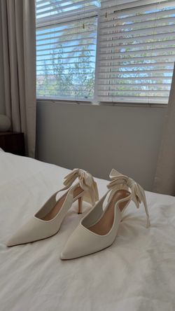 Ivory Satin Bridal Heels with Oversized bow