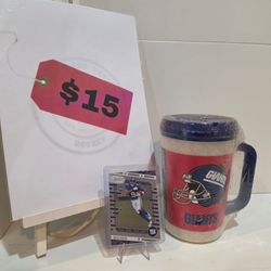 New York Giants 7/11 Hot/Cold Mug & Malik Naber Panini Absolute FB # 106