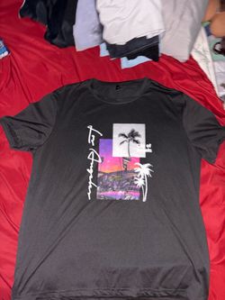 Black Graphic T-Shirt with Palm Tree Print