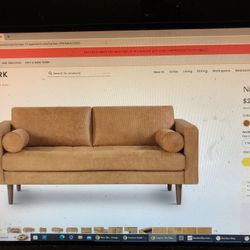 Brand New Poly & Bark Apartment Sofa Still In The Box Cognac Brown