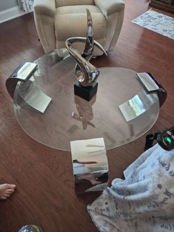 3 piece modern chrome coffee/side table set
