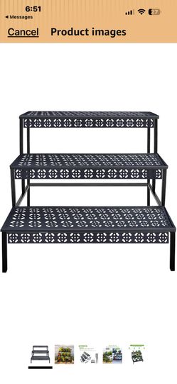 3-Tier Rectangular Metal Plant Stand, Ladder Flower Pot Rack For 4–7" Pots,27.6"L*23.6"W*23.6"H,Indoor/Outdoor Use,Plant Bench,Balcony Plant Shelves,P