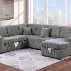 Brand New Comfy Plush Pullout Corduroy Sectional 