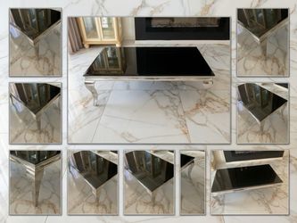 Black Glass Top Silver Leg Coffee Table