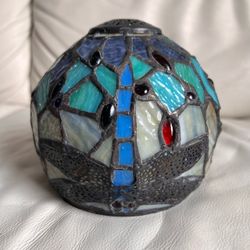 Vintage Stained Glass Mosaic Dragonfly Table Lamp Shade - Blue & Teal