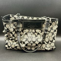 AUTHENTIC COACH SIGNATURE PLEATED GALLERY TOTE (CHARCOAL/GRAY)