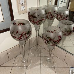 Holiday Glass Hurricane Candle Holders