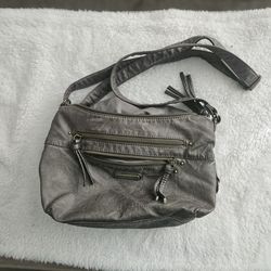 STONE & CO Gray Leather Crossbody Purse – Multi Zip –