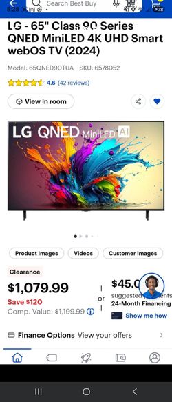 LG 65QNED90TUA 65-Inch 4K AI HDR Smart Quantum Dot NanoCell Mini LED TV (2024) . Paid close to $1350 last month , It is only one month old and like ne