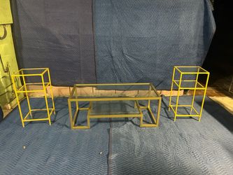 Yellow metal and glass furniture set