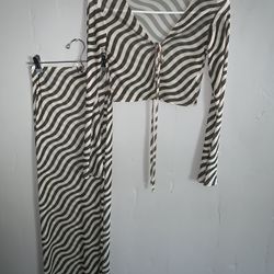 Koko Bay Green Stripe Print Maxi Skirt and Top