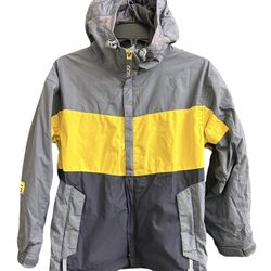 686 Youth Smartytech Size Medium Gray/Yellow/Blue Snowboarding Snow Ski Winter Full Zip Hooded Jacket