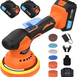 Cordless Car Buffer Polisher, Car Polishing Kit with 21V 2 X 4.0Ah Batteries, Orbital Eccentric Buffers with 8 Variable Speed Up to 6000 RPM, 6IN Touc