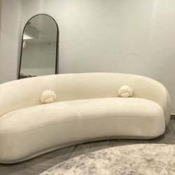 Cream Velvet Curved Sofa