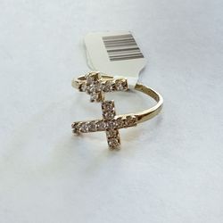 14k Double Cross CZ Ring