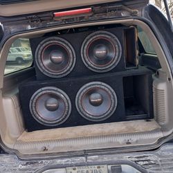 2 15inch American Bass Godfather Speakers In A 2 Inch Thick Custom Box. Plus 2 American Bass 3000 Waty 15 Inch Speakers In Box With A 5500 Vfl Americ3