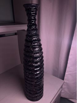 Tall Black Ribbed Decorative Vase