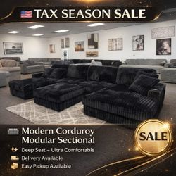 Black Corduroy 6 Piece Modular Living Room Sectional Sofa With Cup Holder 
