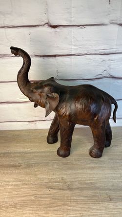 Leather Wrapped Elephant Figurine Sculpture Decor