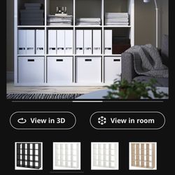 IKEA cube shelves with grey bins