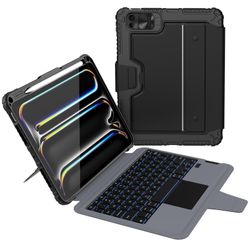 Nillkin iPad Pro 11 inch (M5, 2025/M4,2024) Case with Detachable Keyboard, Magic Trackpad, 7 Colors Backlit, Portrait/Landscape Modes, Rugged Keyboard