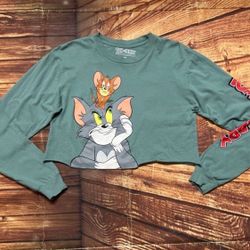 Tom and Jerry Women’s Double Sided Long Sleeve Crop Top Size Medium