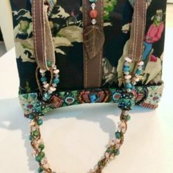 Mary Frances Western Cowboy Print Embellished Handbag Purse Beaded 